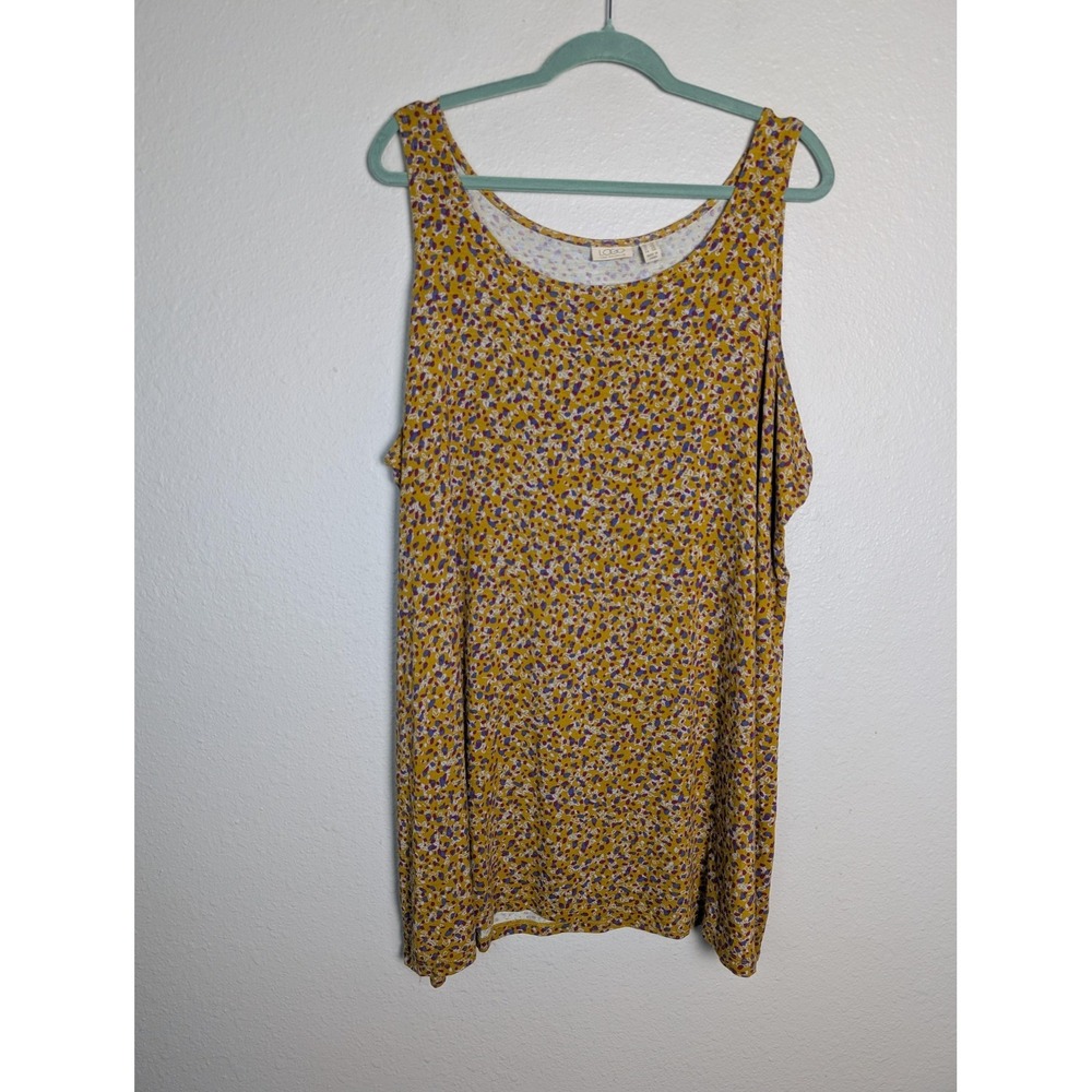 LOGO Lori Goldstein Tank Tunic Womens 2X Yellow Floral Scoop Neck Jersey Stretch